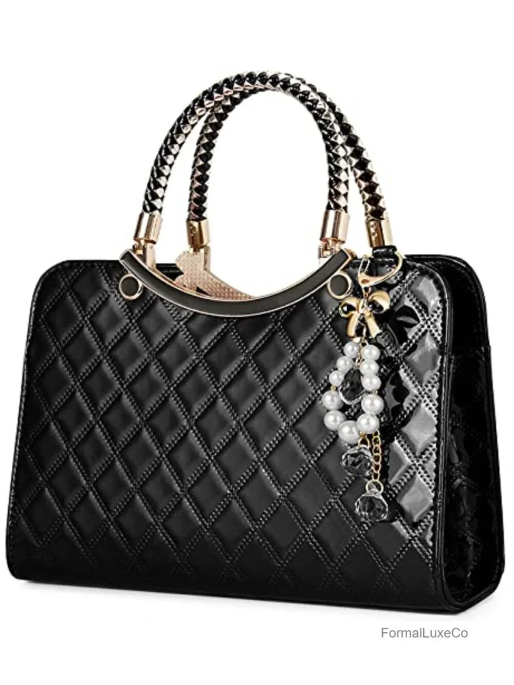 TIBES Shiny Patent Leather Satchel Handbag Crossbody Bag